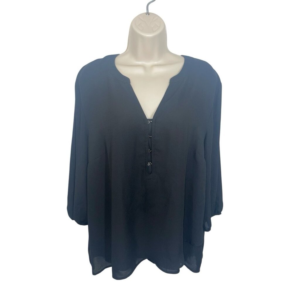 J. Crew Women's Size Large Black Cutout V-Neck Long Sleeve Blouse Career